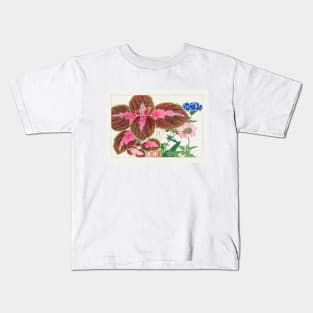 Vintage Coleus and Verbena Japanese Flower illustration Kids T-Shirt